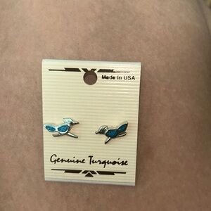 Silver & turquoise bird earrings